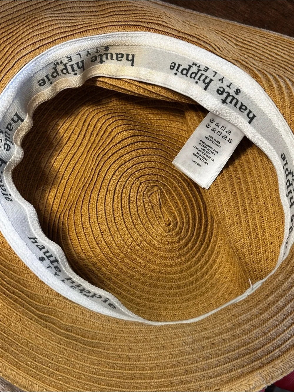 Haute Hippie 👒 straw hat UPF50 with reddish chiffon Scarf